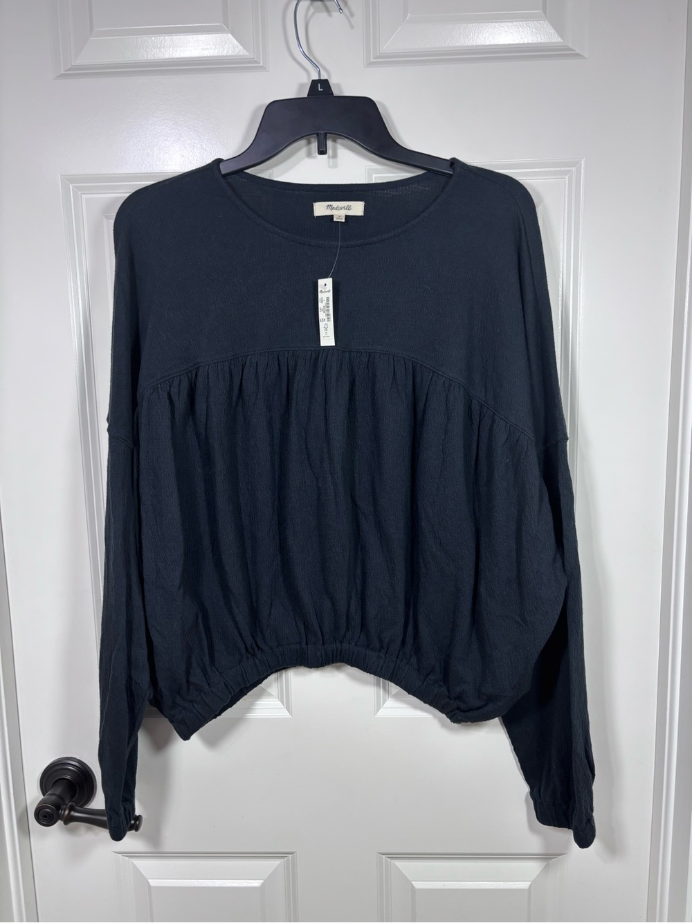 NWT Madewell Long Sleeve Lightspun Gathered Hem Pullover Top Women’s S Black